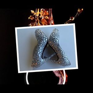 Women Silver Jeweled Heels w/Wine Bottoms Size 7.5